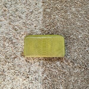 Vera Pelle Green Reptile Leather Accordion Zipper Zip Long Wallet Made in Italy